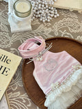 Handcrafted Crystal Bow Silk Satin Pet Dress | Coquette Maid Dog & Cat Outfit for Spring Summer Pink