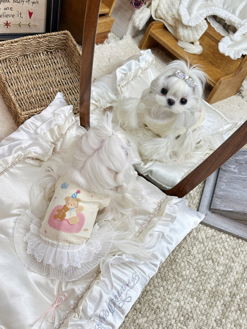 FDTL Handcrafted Luxury Silk Satin Pet Bed | All-Season Dog & Cat Nest with Pillow