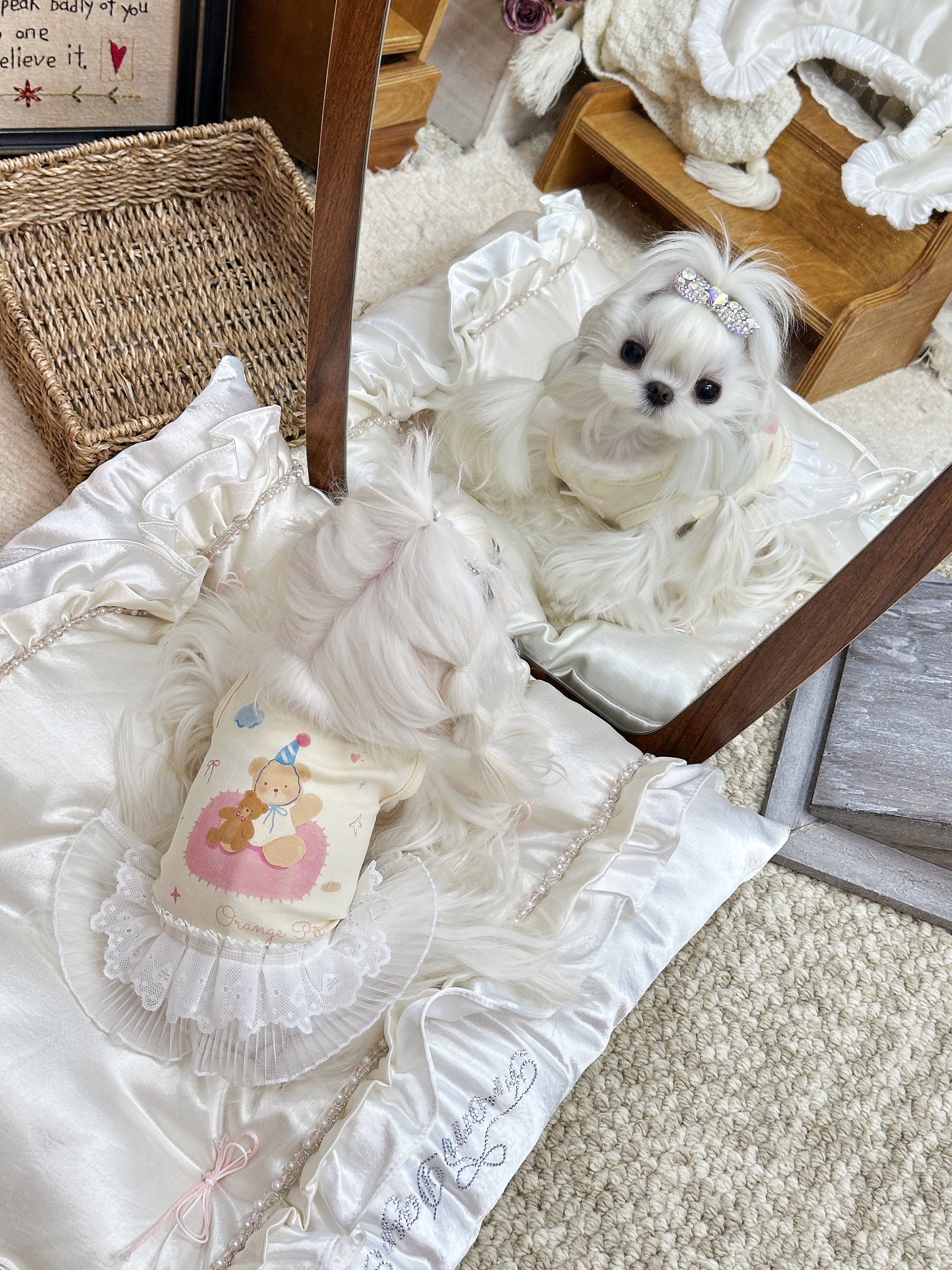 FDTL Handcrafted Luxury Silk Satin Pet Bed | All-Season Dog & Cat Nest with Pillow