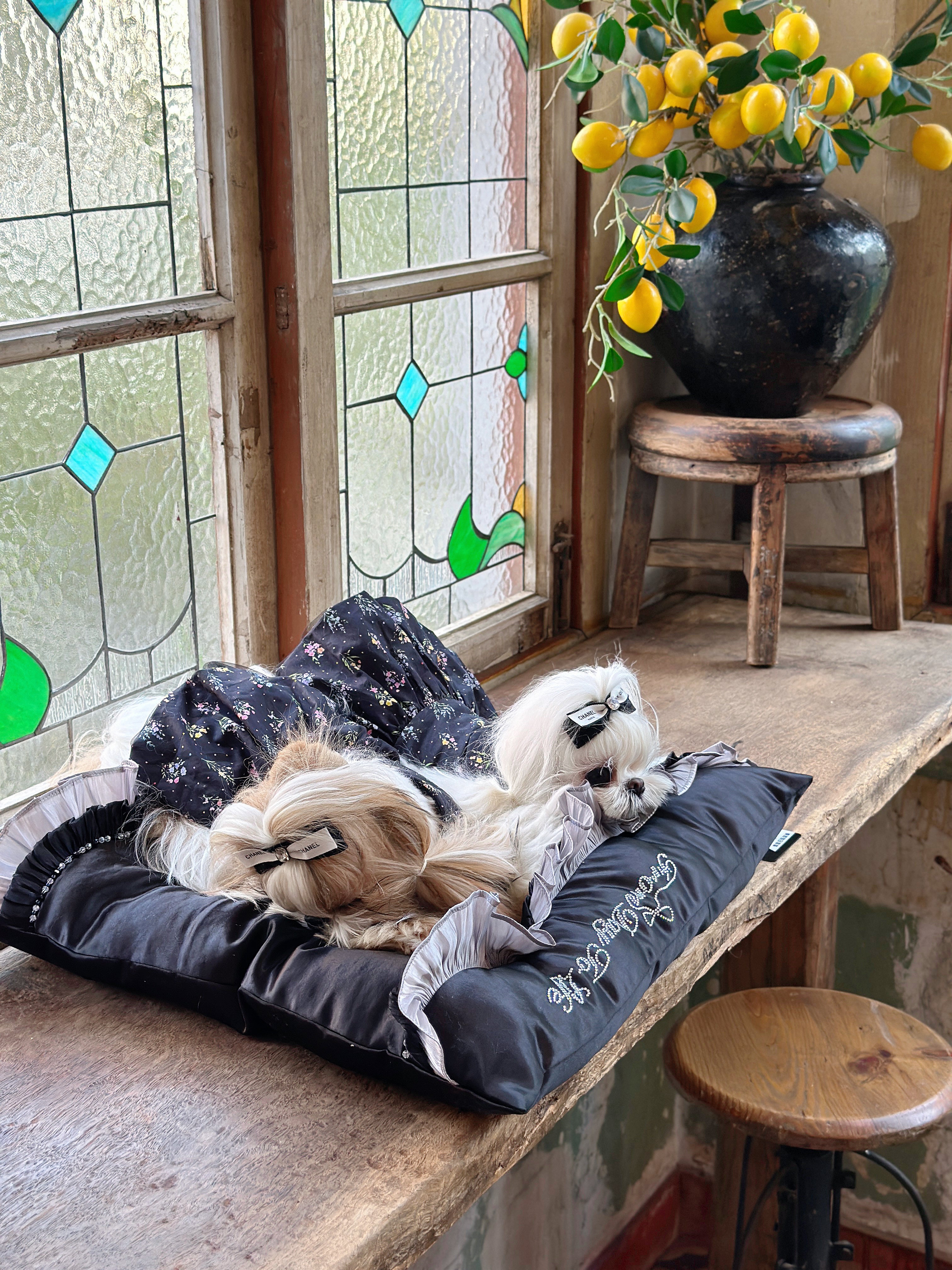 Handcrafted Black Silk Satin Pet Bed | Gothic Elegance Dog & Cat Nest with Pillow