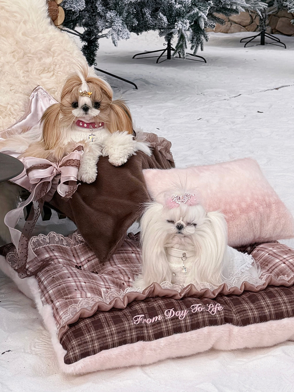 Handcrafted Reversible Plaid & Blush Velvet Pet Mat | Warm Winter Dog & Cat Bed with Pillow